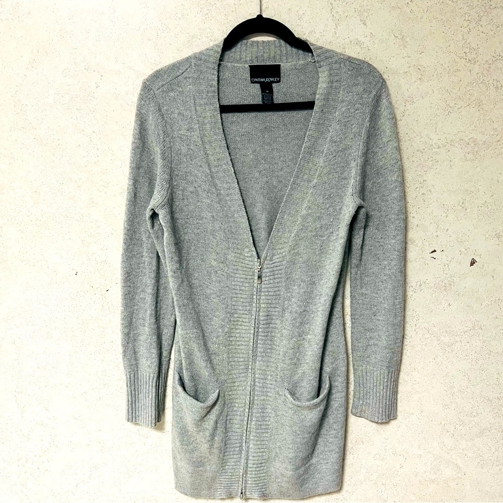 CYNTHIA ROWLEY‎ MEDIUM WOMENS GREY ZIPPERED POCKETS LAYER ANGORA LAYER CARDIGAN